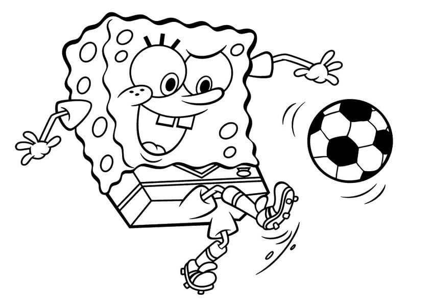 Dibujos de Bob Esponja Jugando al Fútbol para colorear