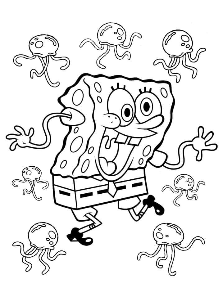 Dibujos de Bob Esponja y Medusas para colorear