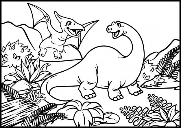 Brontosaurio y Murciélago para colorir