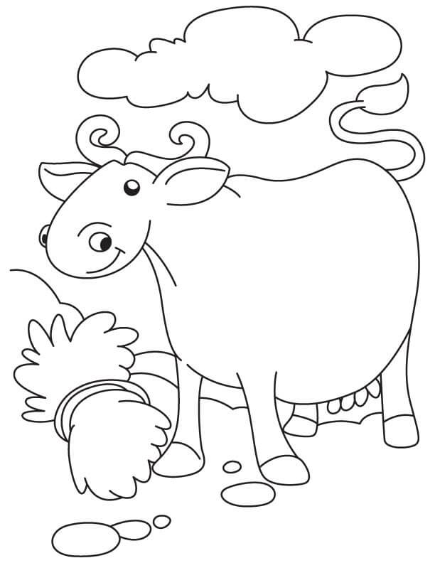 Dibujos de Búfalo Sonriente con Hierba para colorear