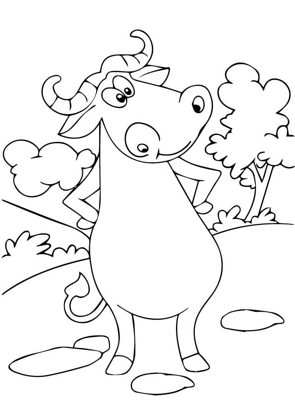 Dibujos de Búfalo Sonriente de Pie para colorear