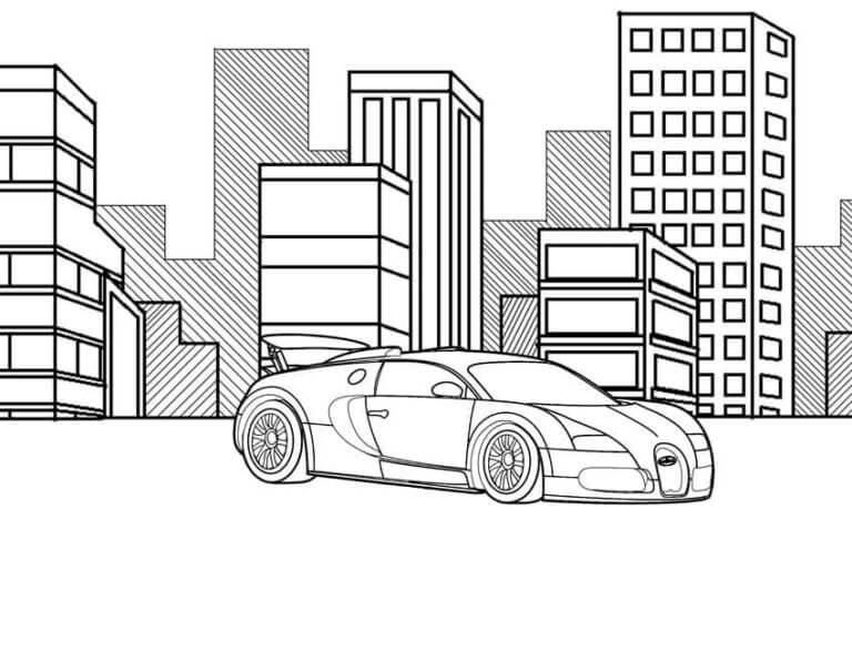 Bugatti En El Fondo De La Ciudad para colorir