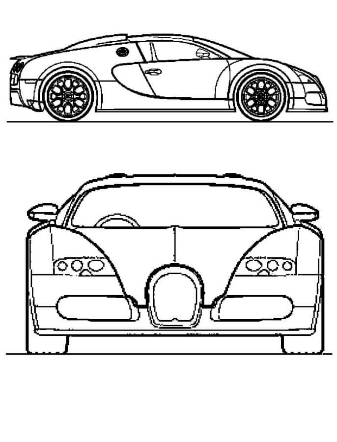 Dibujos de Bugatti Vista Frontal y Lateral para colorear