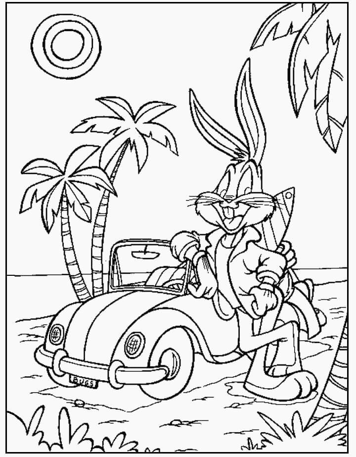 Bugs Bunny con Coche en la Playa para colorir