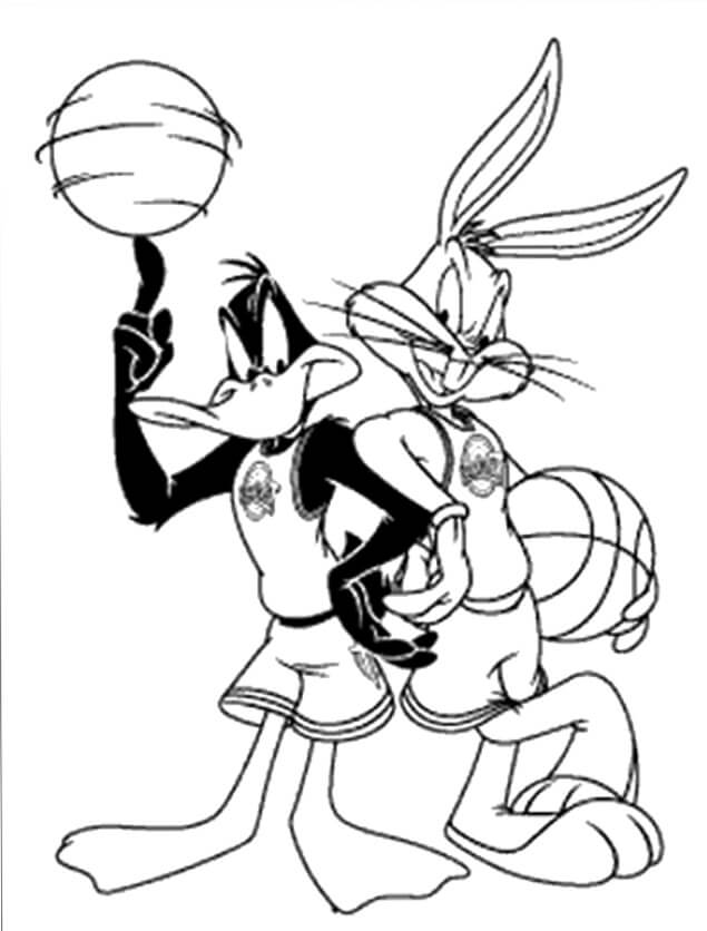 Dibujos de Bugs Bunny y el pato Lucas Sosteniendo Bolas para colorear