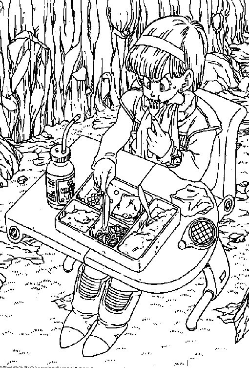 Dibujos de Bulma Comiendo en la Jungla para colorear