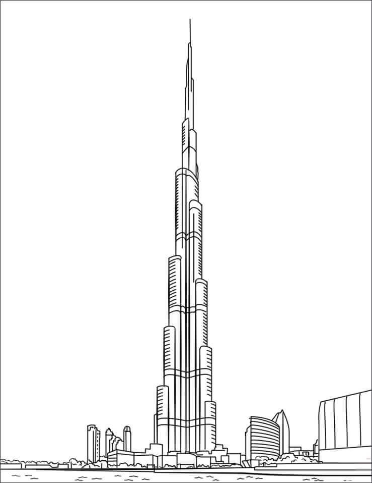 Dibujos de Burj Khalifa en Dubai para colorear