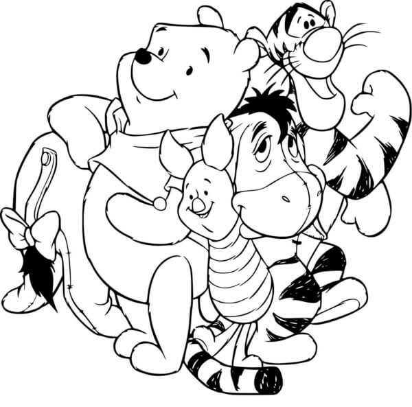 Burro, Piglet, Tigger y Winnie the Pooh para colorir