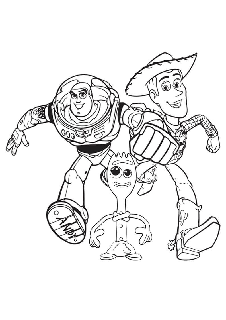 Buzz Lightyear, Woody y Forky para colorir