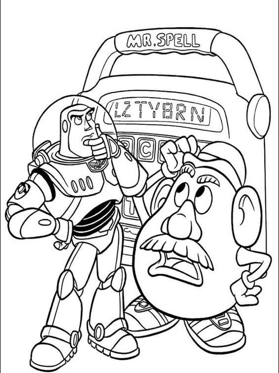 Dibujos de Buzz Lightyear y el Sr. Cara de Patata para colorear
