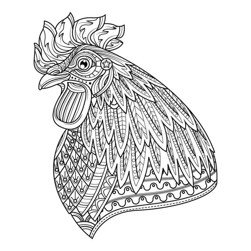 Dibujos de Cabeza de Mandala de Gallo para colorear