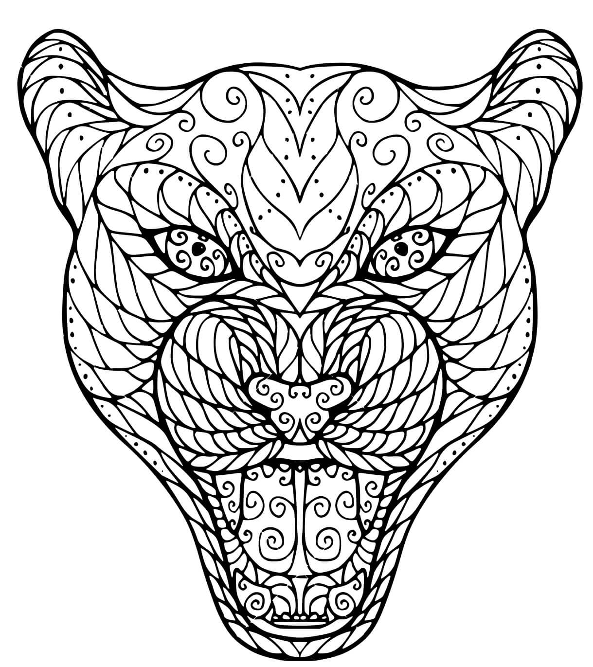 Dibujos de Cabeza de leopardo Zen Tangle para colorear