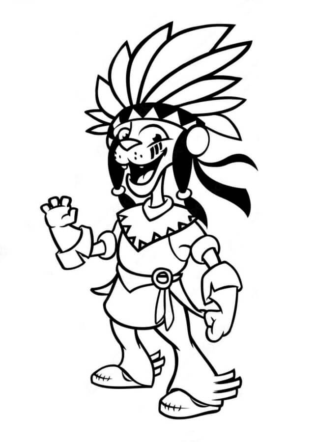 Cachorro De León Disfrazado De Indio para colorir