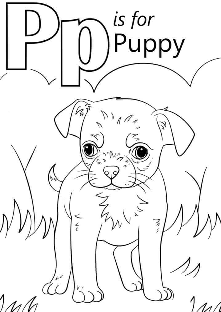 Dibujos de Cachorro Letra P para colorear