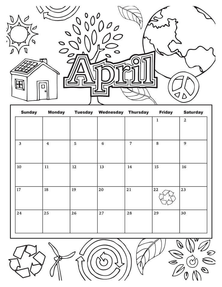 Calendario Abril para colorir