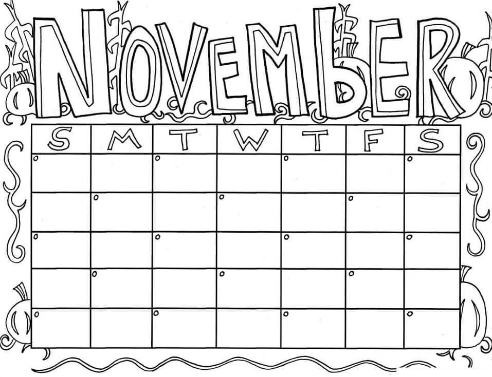 Calendario De Noviembre para colorir