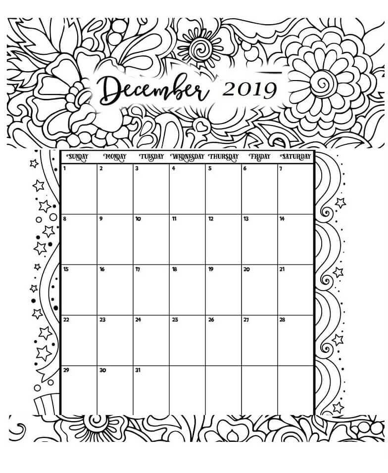 Calendario Diciembre 2019 para colorir