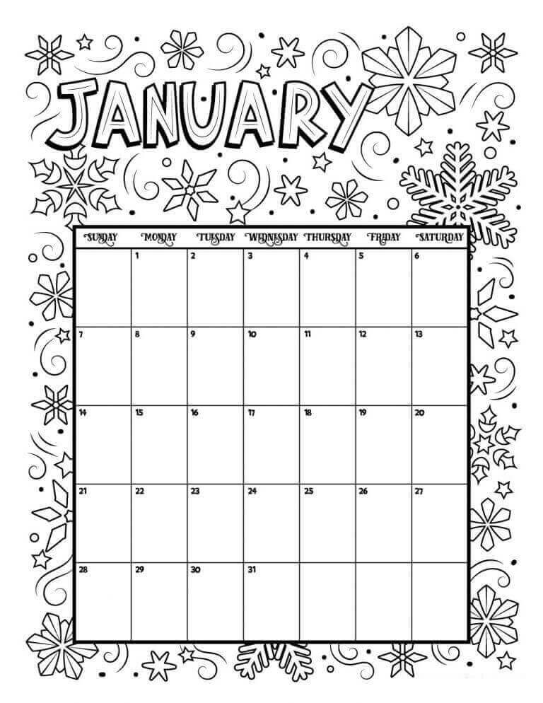 Dibujos de Calendario Enero para colorear