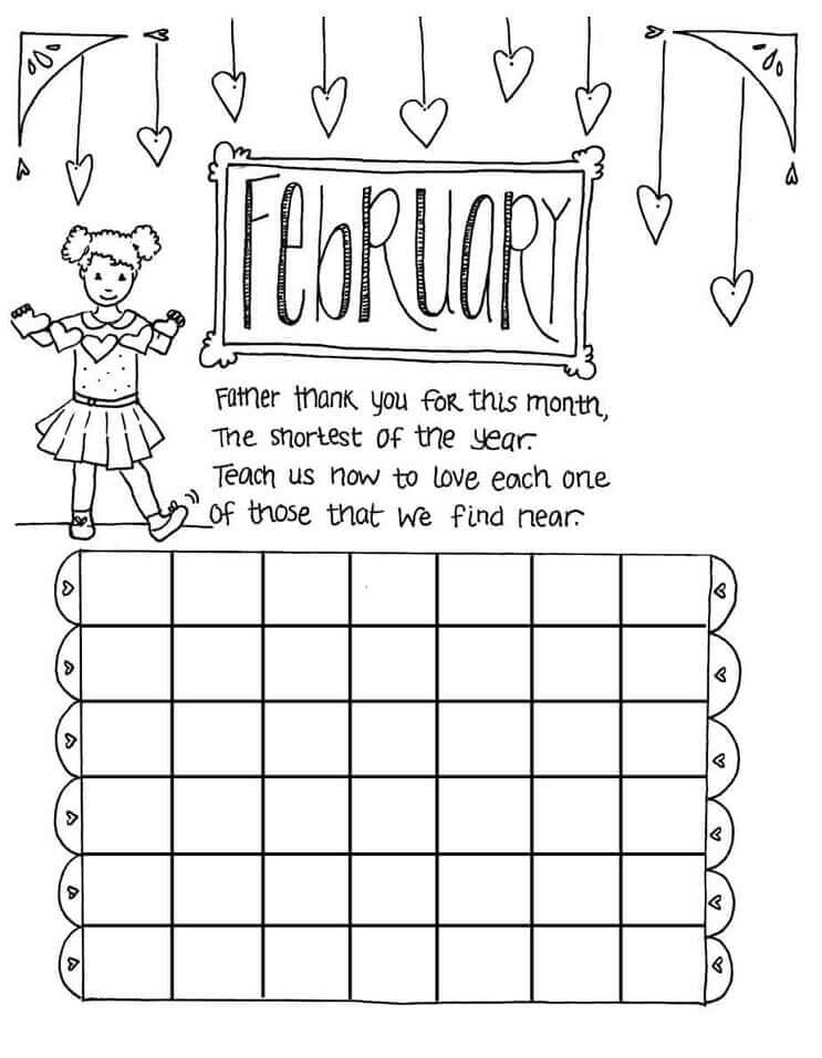 Dibujos de Calendario Infantil Febrero para colorear
