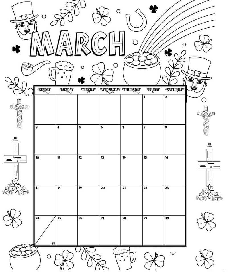 Calendario Marzo para colorir