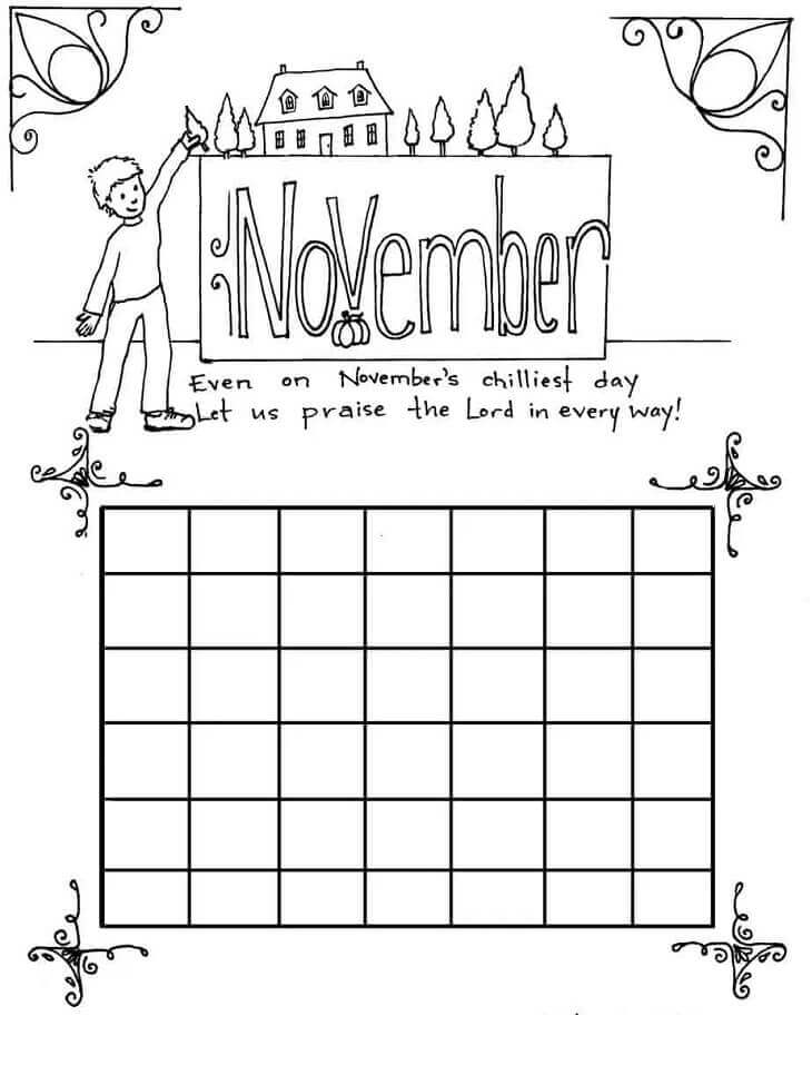 Calendario Para Noviembre Hermoso para colorir