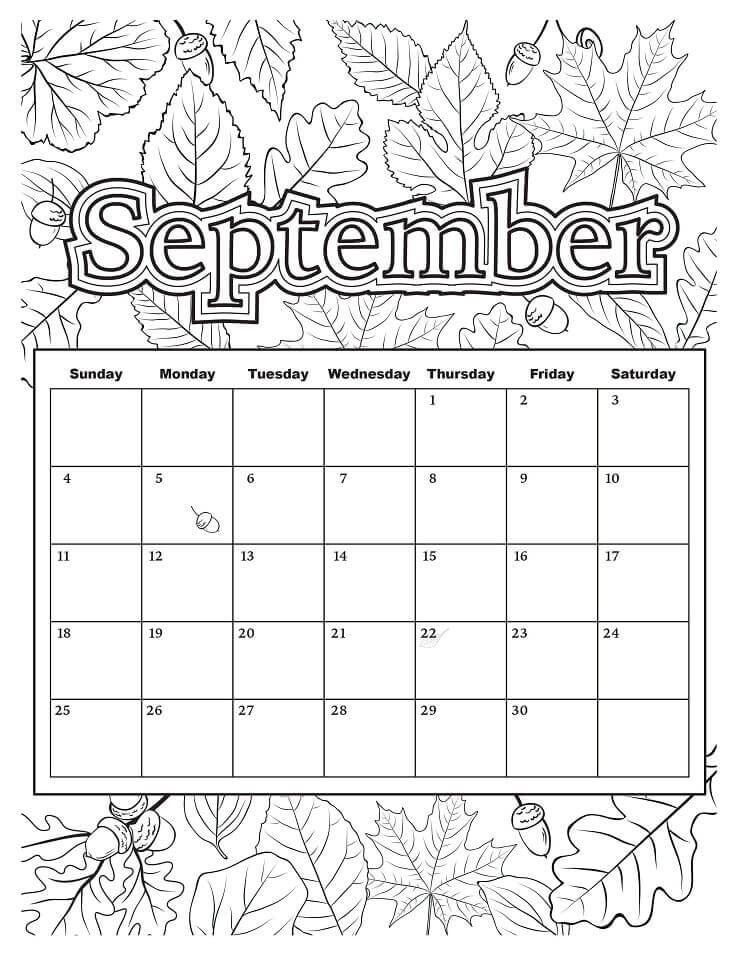 Calendario Septiembre para colorir