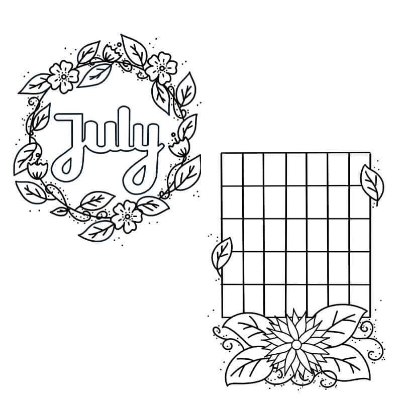 Dibujos de Calendario Y Corona De Julio para colorear