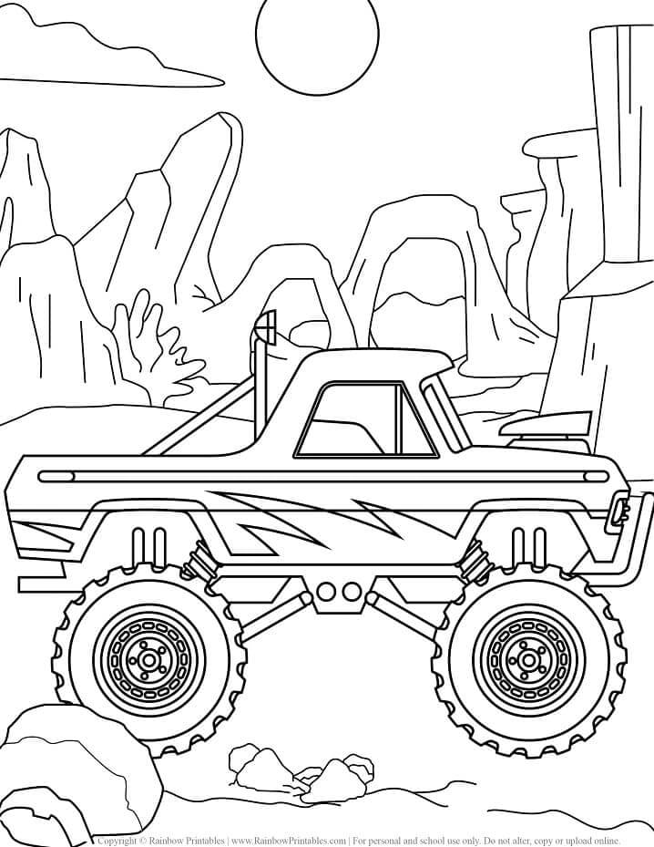 Dibujos de Camión Monstruo en el Desierto para colorear