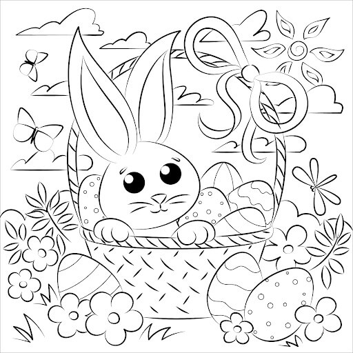 Dibujos de Canasta de Pascua y Conejito para colorear