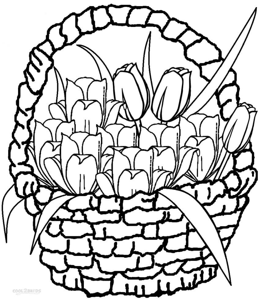 Canasta de Tulipanes para colorir