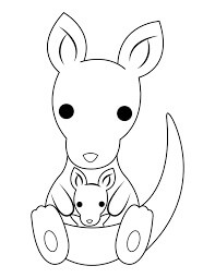 Dibujos de Canguro Chibi Madre y Bebé Sentado para colorear