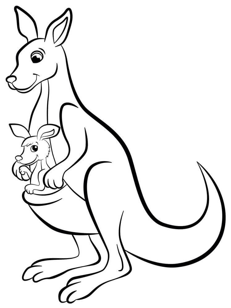 Dibujos de Canguro Simple Madre y Bebé para colorear