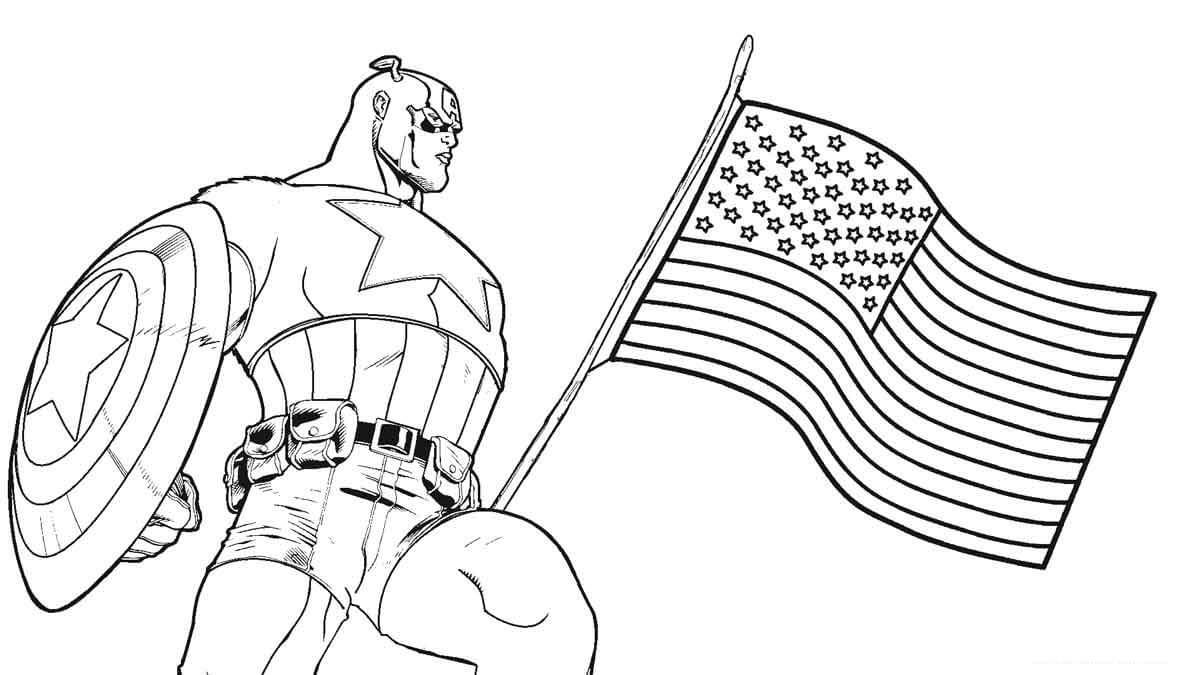 Dibujos de Capitán América y Bandera para colorear
