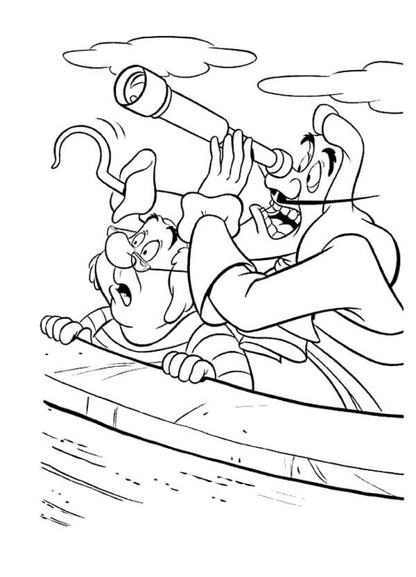 Dibujos de Capitán Garfio y Mr Smee Espiando a Peter Pan para colorear