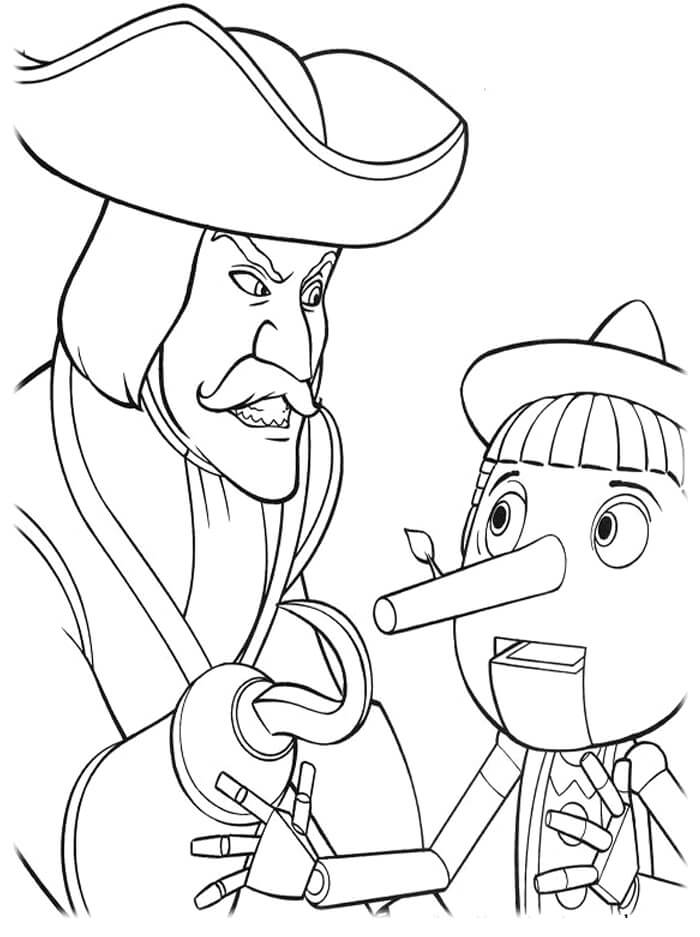 Capitán Garfio y Pinocho para colorir