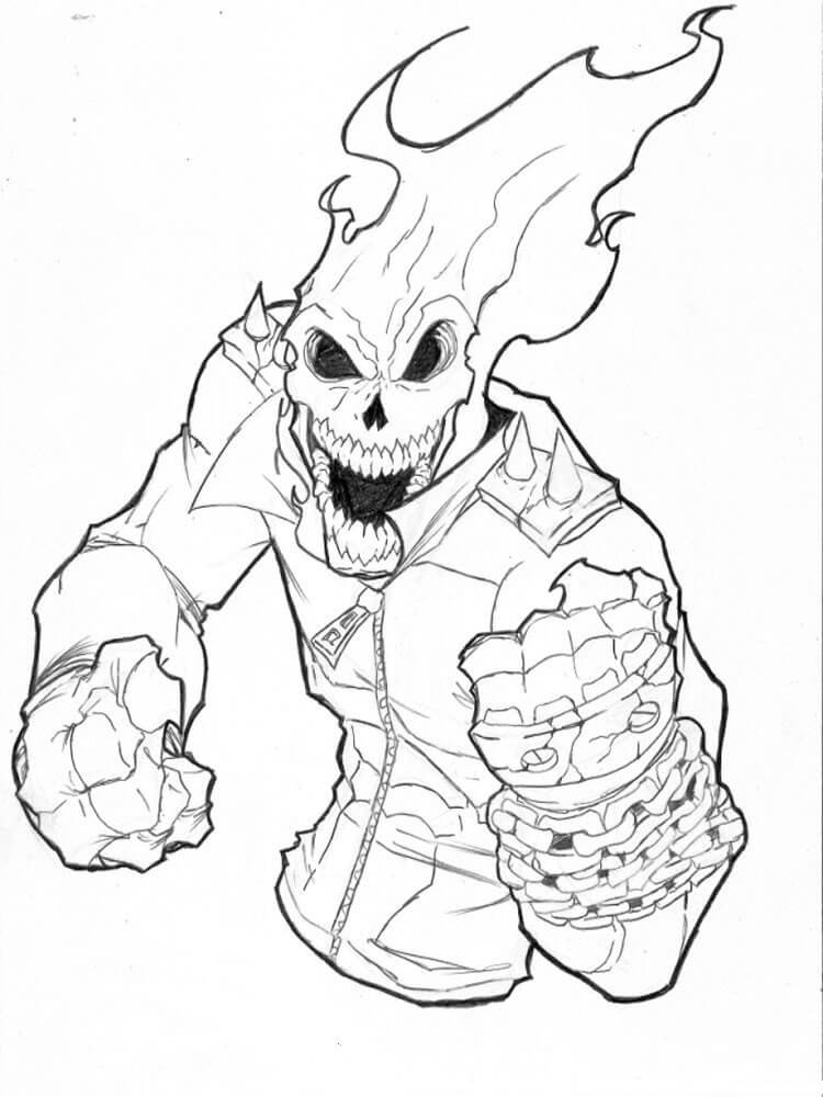 Dibujos de Cara de Ghost Rider Aterrador para colorear