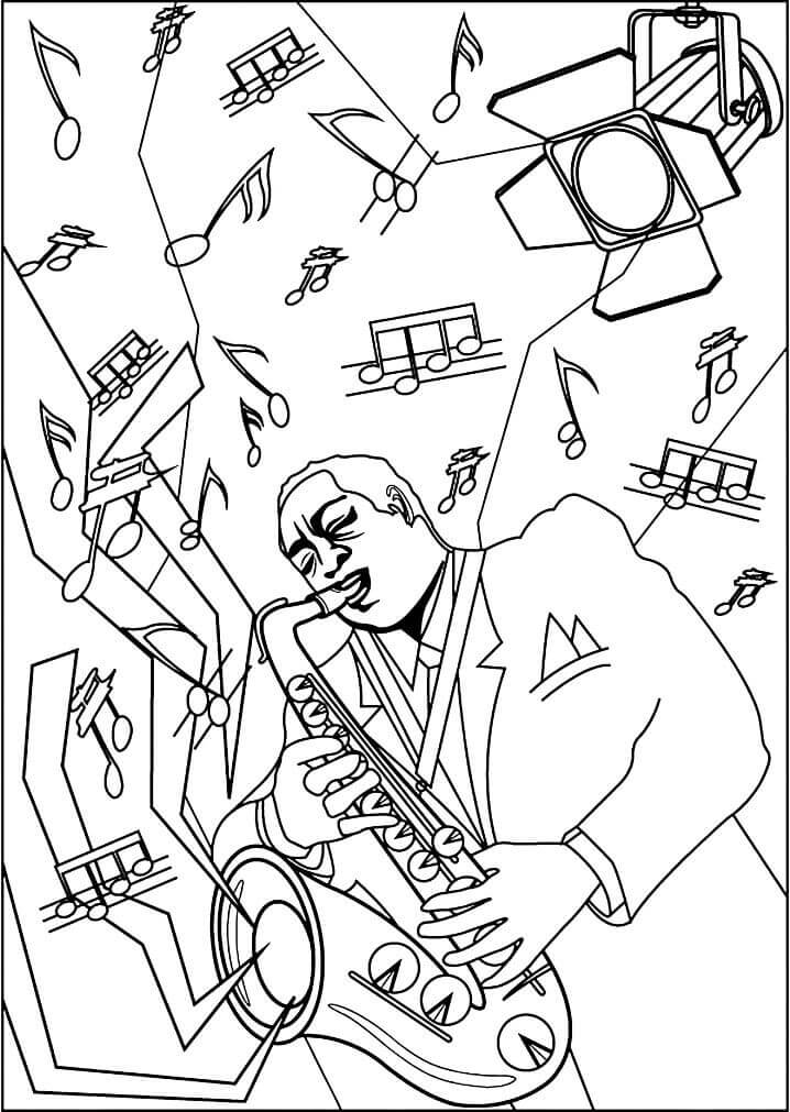Dibujos de Cara de Hombre Saxofonista para colorear