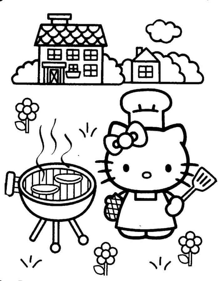 Carne a la Parrilla de Hello Kitty para colorir