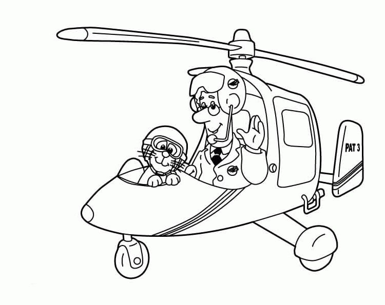 Dibujos de Cartero Pat y su Gato en Helicóptero para colorear