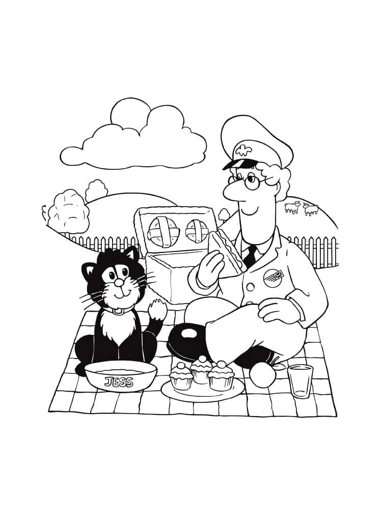 Cartero y Gato Sentado para colorir