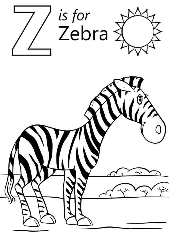 Dibujos de Cebra Letra Z Con Sol para colorear