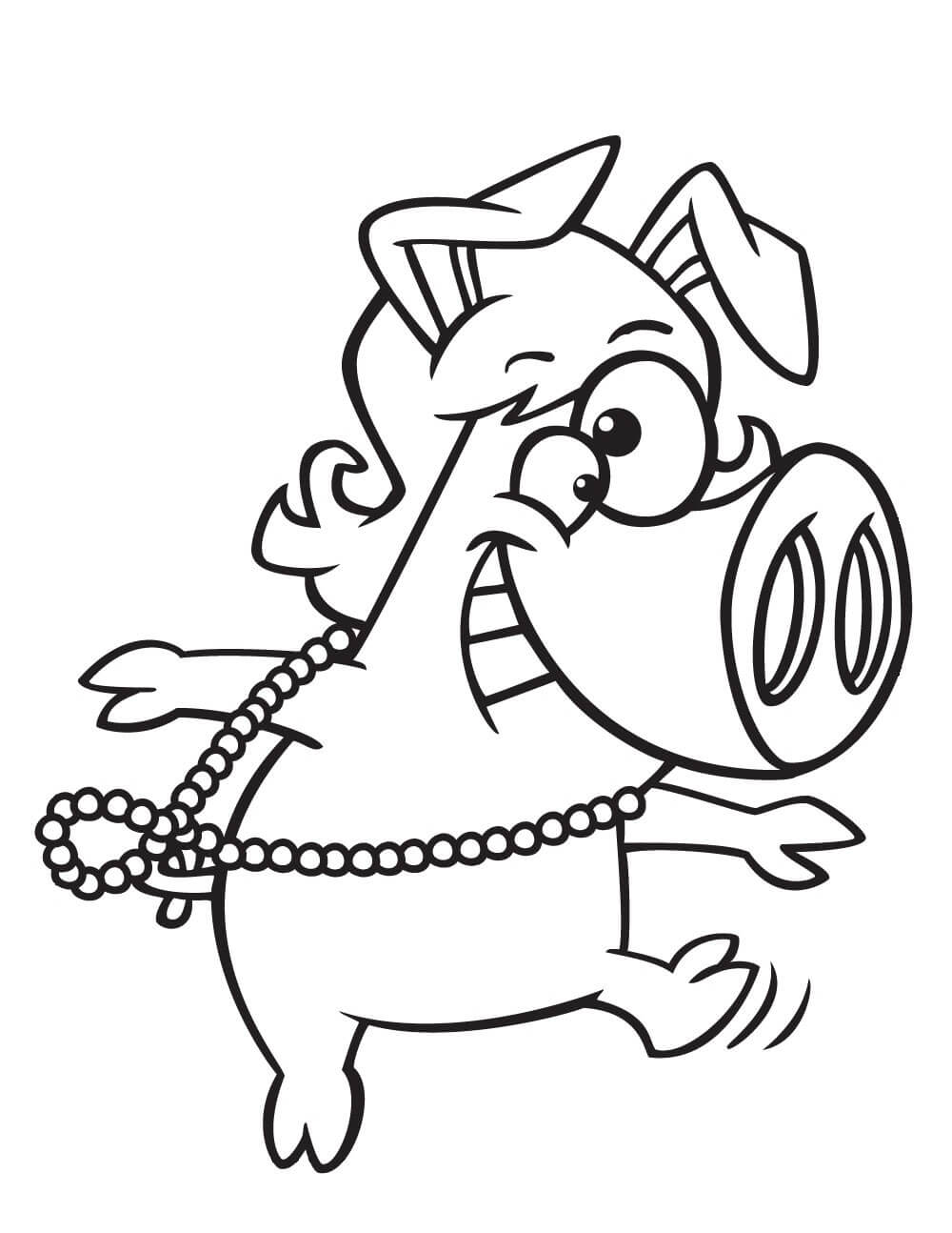 Dibujos de Cerdo Divertido con Collar para colorear