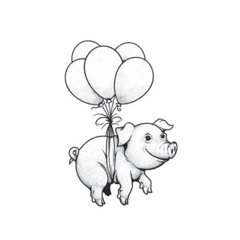 Dibujos de Cerdo Tatuado con Globos para colorear