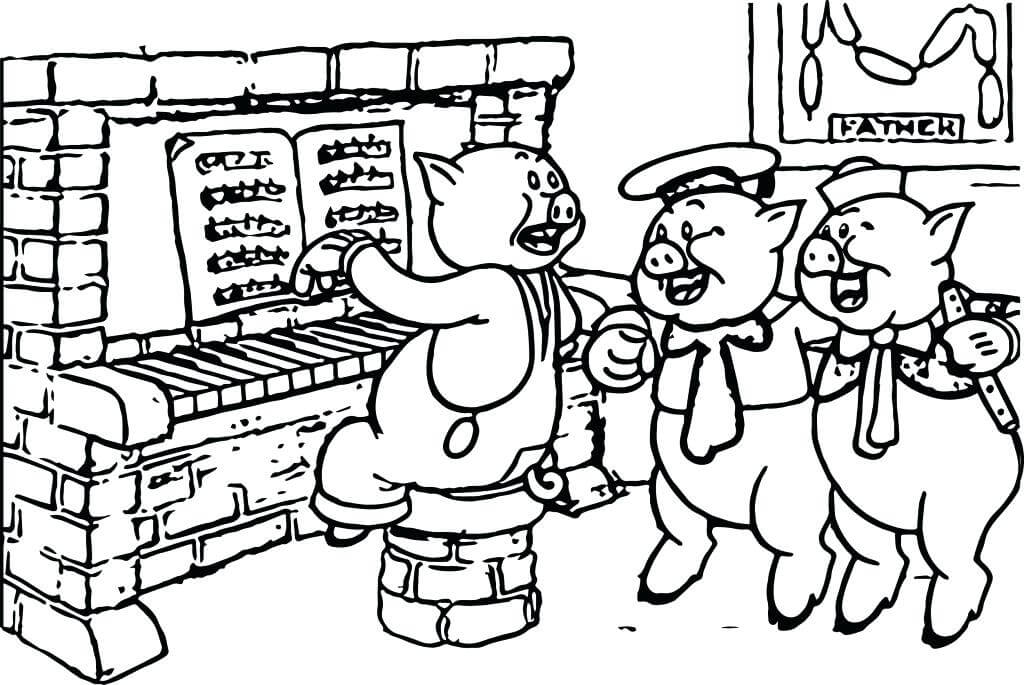 Cerdo Tocando el Piano con Amigos para colorir