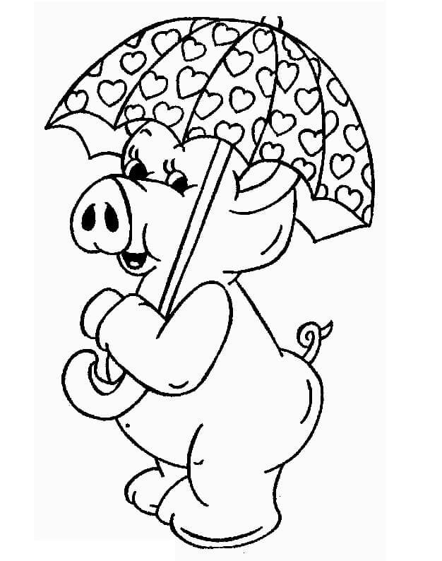 Dibujos de Cerdo con Paraguas para colorear