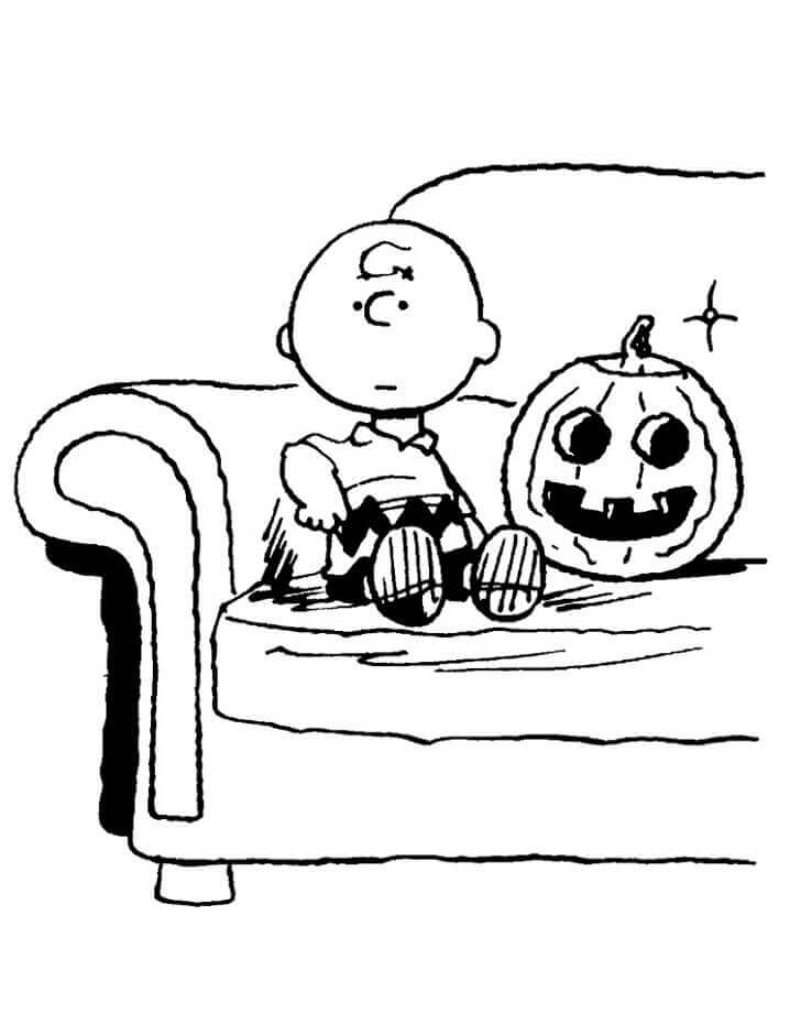 Charlie Brown Sentado y Calabaza para colorir