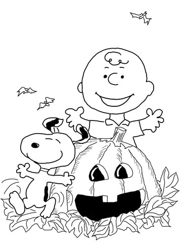 Dibujos de Charlie y Snoopy Celebran Halloween para colorear