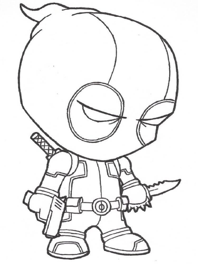 Dibujos de Chibi Deadpool con Pistola y Cuchillo para colorear