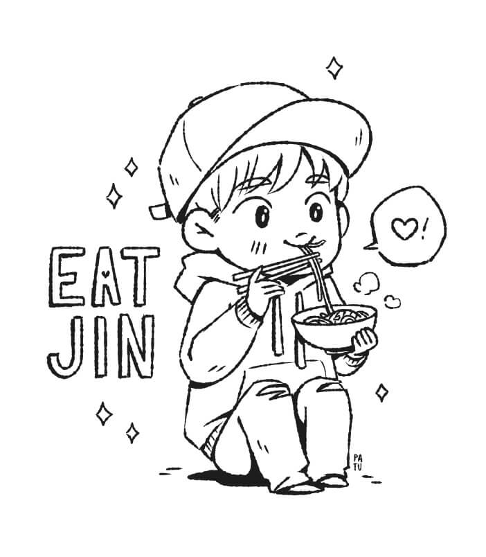 Dibujos de Chibi Jin Comiendo Fideos para colorear