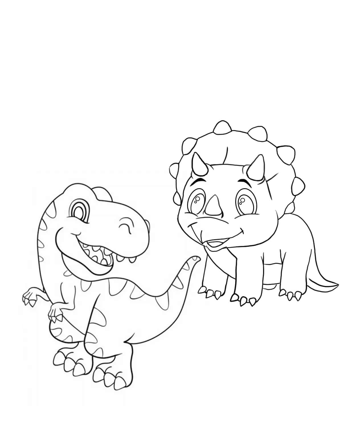 Chibi Tiranosaurio rex y Triceratop para colorir
